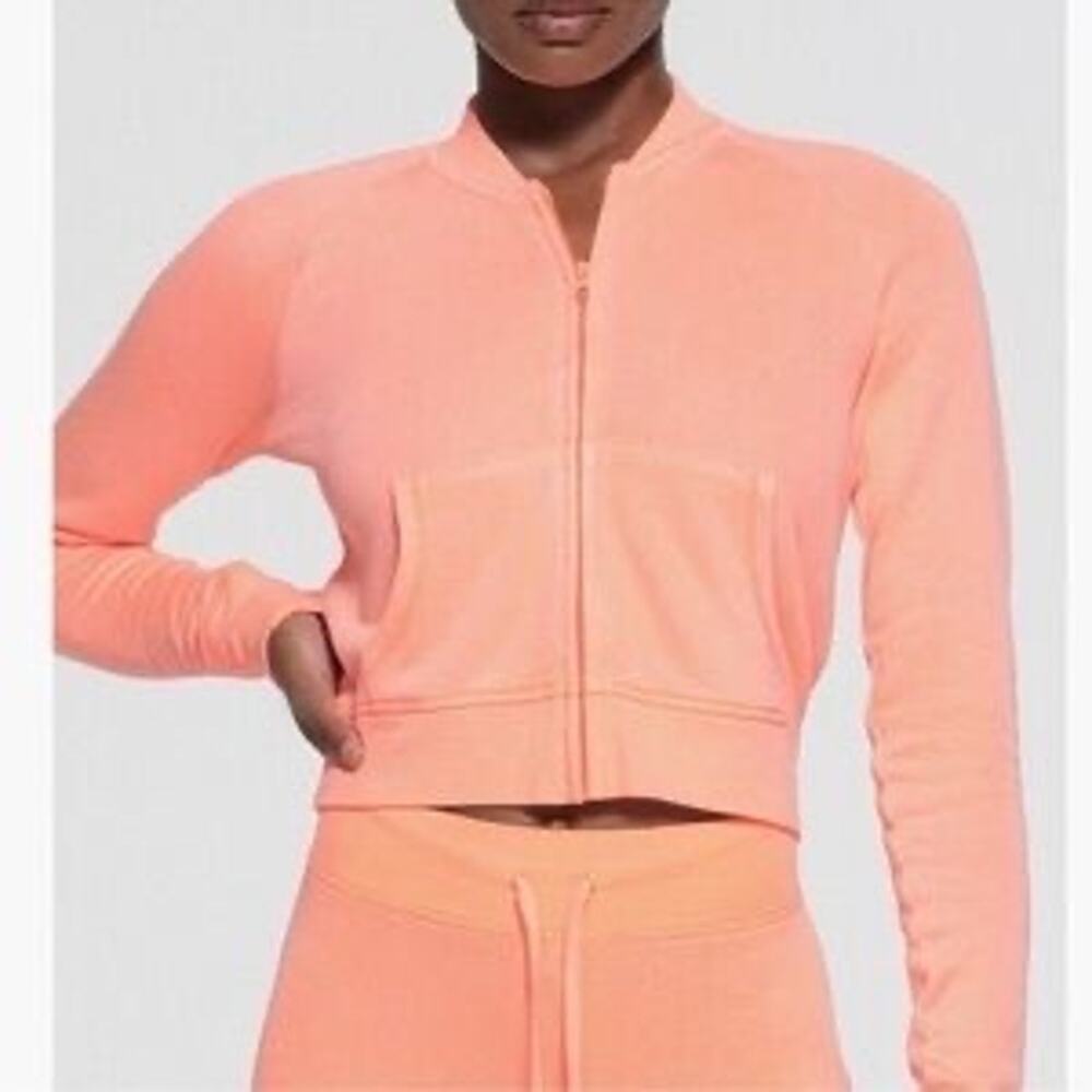 Skims light French Terry shrunken Zip up jacket NWT neon orange size Large